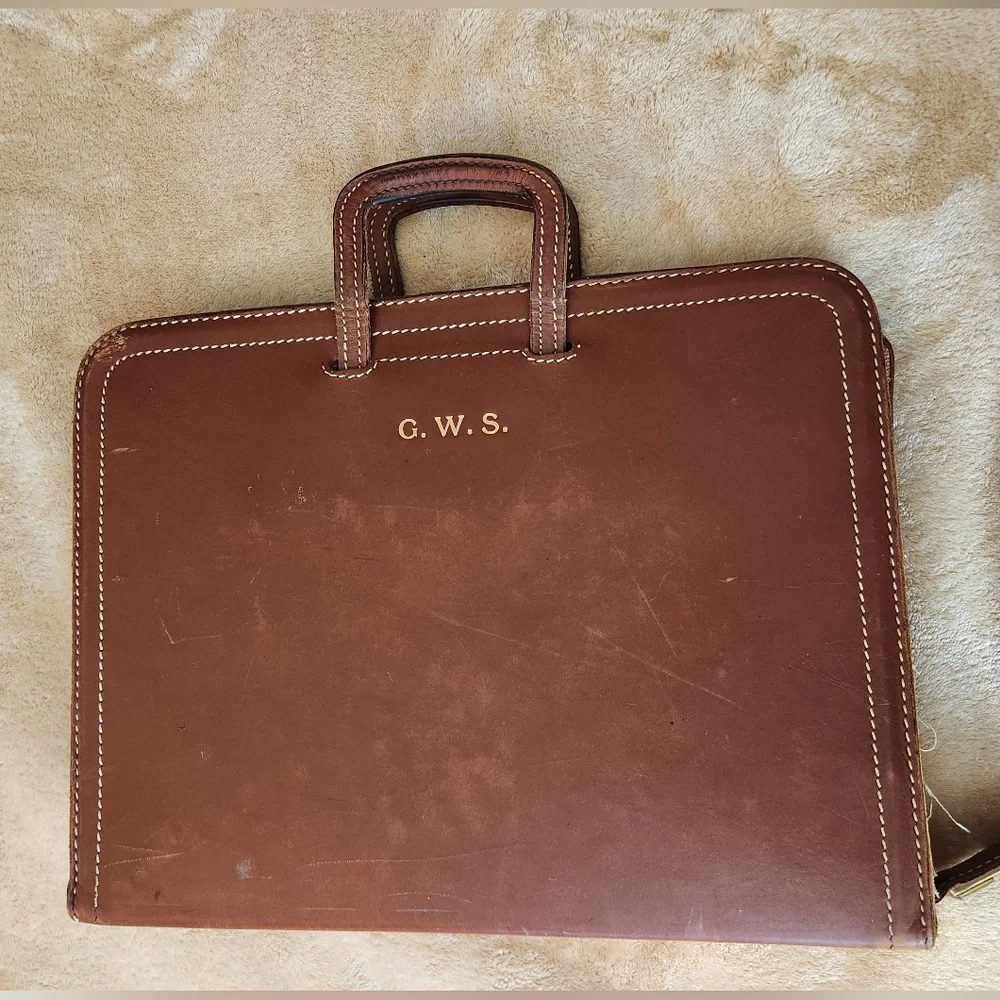 Vintage 1940s 1950s Brown Top Grain Cowhide Leather Portfolio Briefcase by Rexbi